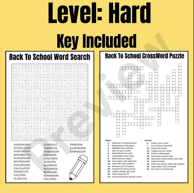 Back to school crossword puzzle and word search poster | 27x40 classroom wall activity | first week of school game and teacher icebreaker