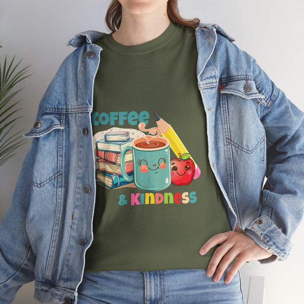 Coffee & Kindness Teacher T-Shirt: Unisex Heavy Cotton Back to School Tee