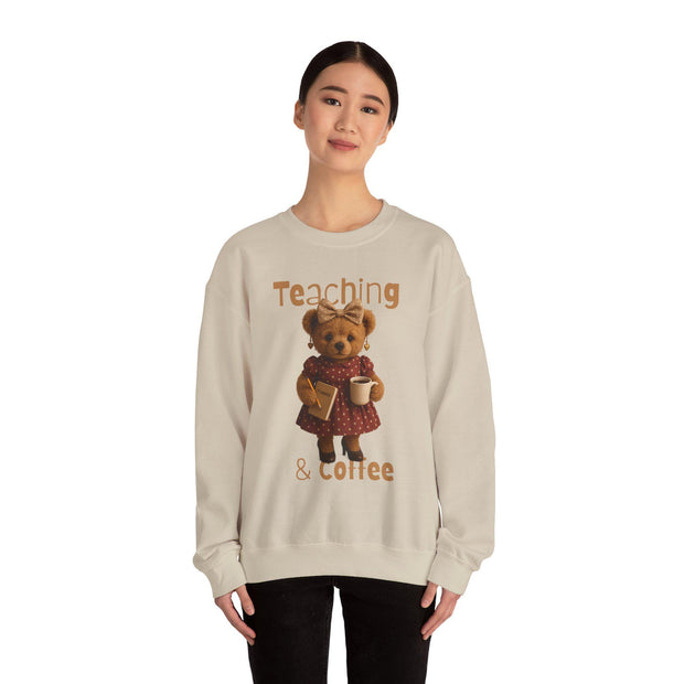 Teaching Bear Crewneck Sweatshirt - Perfect for Educators, Cozy Gift for Teachers, Classroom Style, Cute Coffee Lover Sweatshirt