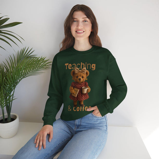 Teaching Bear Crewneck Sweatshirt - Perfect for Educators, Cozy Gift for Teachers, Classroom Style, Cute Coffee Lover Sweatshirt