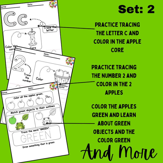 Printable Preschool Worksheets Set 2 | Alphabet, Numbers, Colors, Shapes & Cut and Paste Activities