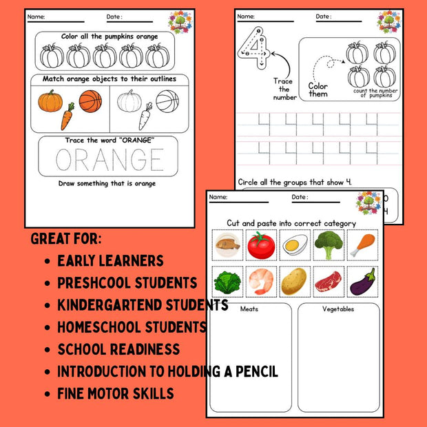 Pumpkin & Duck Preschool Activity Pack | Fall Worksheets, Counting, Shapes, Coloring Printables