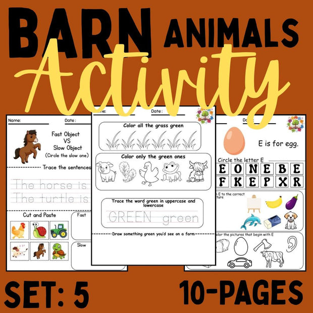 Barn Animals Preschool Activity Pack | Farm Worksheets for Kids, Counting, Letters & Shapes Printables