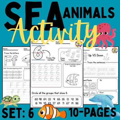 Sea Animals Preschool Activity Pack: Ocean Worksheets, Counting, Letters & Shapes Printables