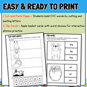 CVC Word Work Pack: Phonics Cut & Paste, Clip Cards, Write the Room