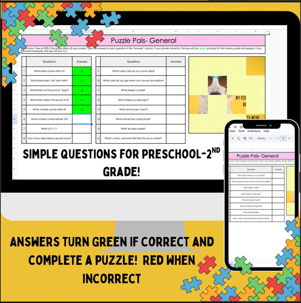 Puzzle Pals Digital Learning Game: Self-Checking Google Sheets Activity (Digital Download)