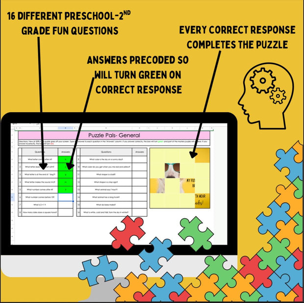 Puzzle Pals Digital Learning Game: Self-Checking Google Sheets Activity (Digital Download)