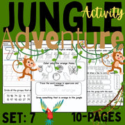 Jungle Animals Preschool Activity Pack | Set 7 | Printable Worksheets for Kids, Letters, Numbers & Colors