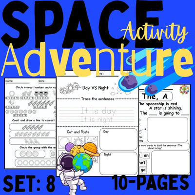 Space Adventure Preschool Activity Pack | Set 8 | Printable Worksheets for Kids, Letters, Numbers & Colors