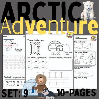 Arctic Animals Preschool Activity Pack | Set 9 | Winter Worksheets for Kids, Letters, Numbers & Colors