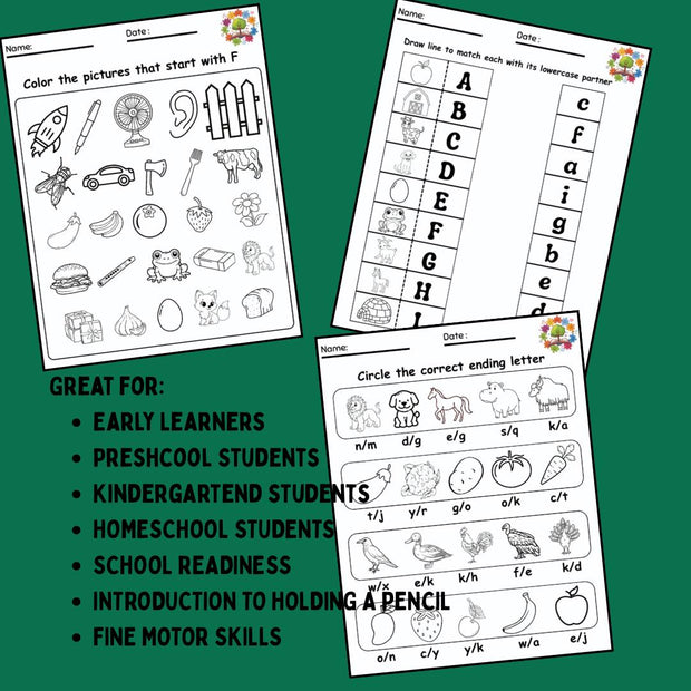 Alphabet & Numbers Preschool Activity Pack A–I | Set 10 | Printable Worksheets for Kids