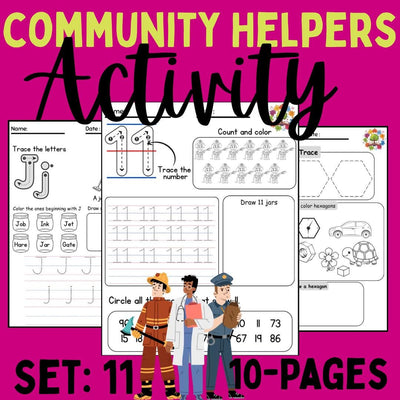 Community Helpers Preschool Activity Pack | Set 11 | Printable Worksheets for Kids, Letters, Numbers & Colors