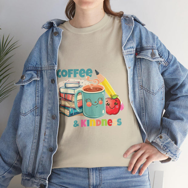 Coffee & Kindness Teacher T-Shirt: Unisex Heavy Cotton Back to School Tee
