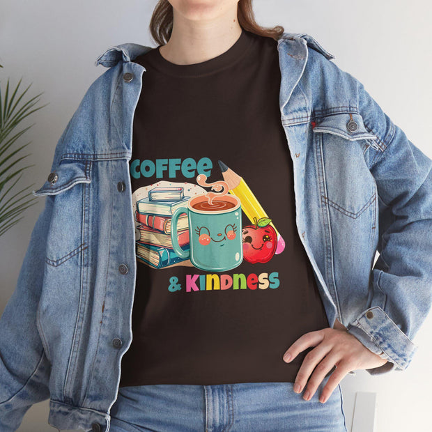 Coffee & Kindness Teacher T-Shirt: Unisex Heavy Cotton Back to School Tee