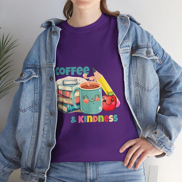 Coffee & Kindness Teacher T-Shirt: Unisex Heavy Cotton Back to School Tee