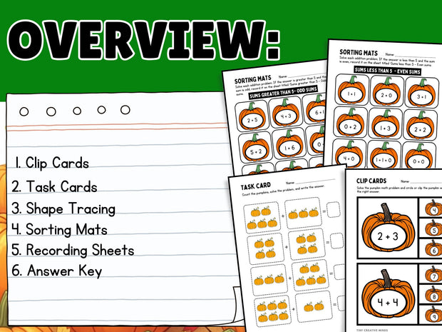 Pumpkin Patch Math Centers: Addition to 10, Shape Tracing