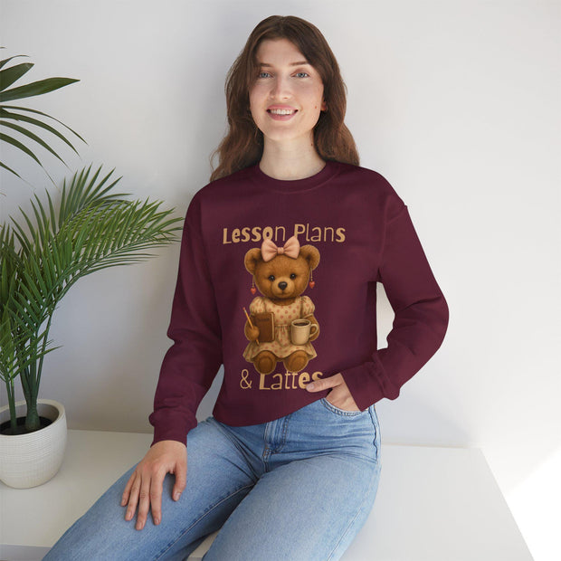 Lesson Plans & Lattes Sweatshirt for Teachers, Cozy Teacher Gift, Cute Bear Design, Back to School Apparel, Gift for Educators