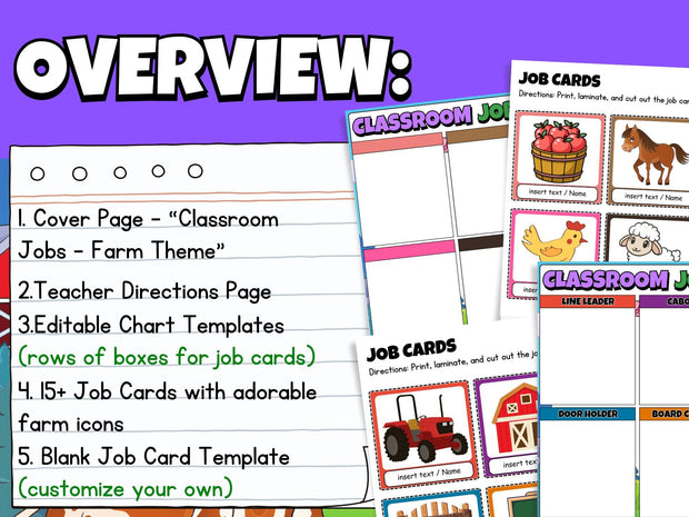 Farm Theme Classroom Job Chart: Printable Teacher Organization (Editable)