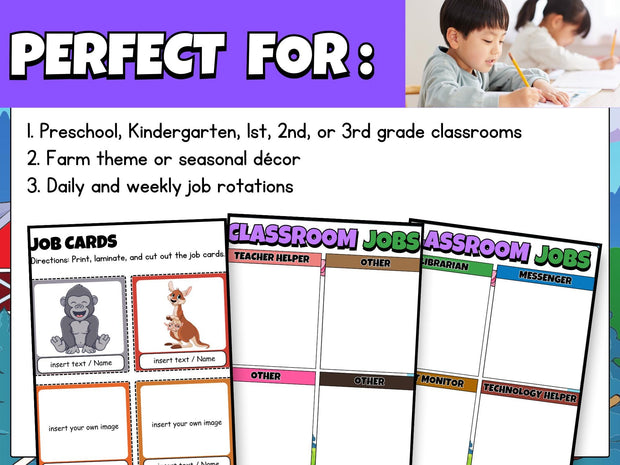 Farm Theme Classroom Job Chart: Printable Teacher Organization (Editable)