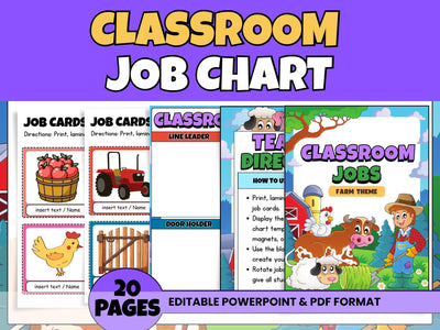 Farm Theme Classroom Job Chart: Printable Teacher Organization (Editable)