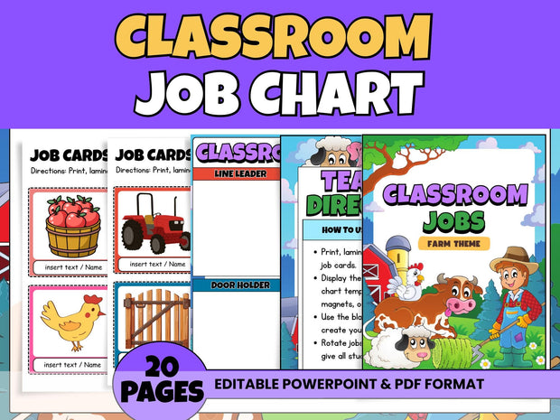 Farm Theme Classroom Job Chart: Printable Teacher Organization (Editable)