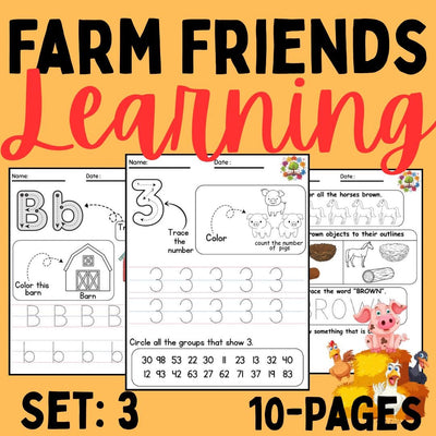 Farm Friends Preschool Activity Pack: Alphabet, Numbers, Shapes (Printable Download)