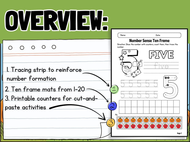 Ten Frames 1-20 Worksheets: Counting & Number Tracing (Printable)