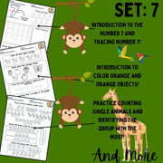 Jungle Animals Preschool Activity Pack | Set 7 | Printable Worksheets for Kids, Letters, Numbers & Colors