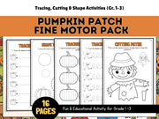 Pumpkin Patch Fine Motor Skills Pack: Tracing, Cutting, Shapes (Printable)