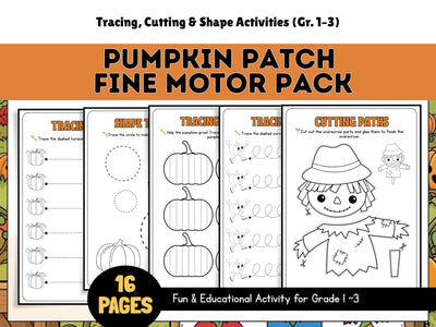 Pumpkin Patch Fine Motor Skills Pack: Tracing, Cutting, Shapes (Printable)
