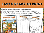 Pumpkin Patch Fine Motor Skills Pack: Tracing, Cutting, Shapes (Printable)