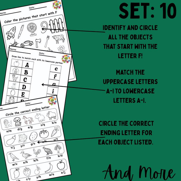 Alphabet & Numbers Preschool Activity Pack A–I | Set 10 | Printable Worksheets for Kids