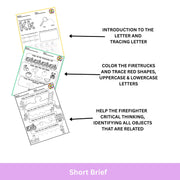 Firefighters to the Rescue Preschool Worksheets | Tracing, Coloring, Alphabet & Shapes for Kindergarten