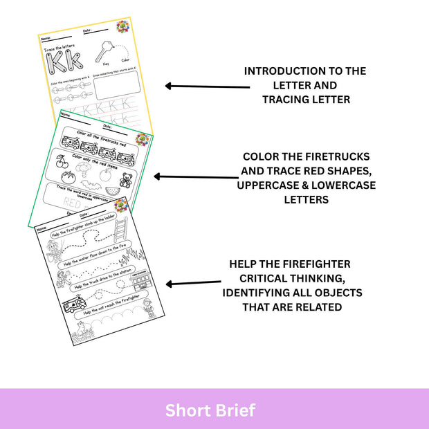 Firefighters to the Rescue Preschool Worksheets | Tracing, Coloring, Alphabet & Shapes for Kindergarten