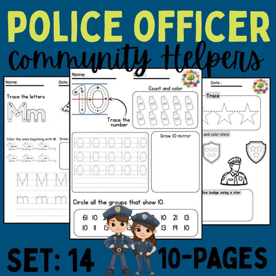 Letter M Police Officer Worksheet Set: Preschool Alphabet Tracing (Digital Download)