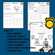 Letter M Police Officer Worksheet Set: Preschool Alphabet Tracing (Digital Download)