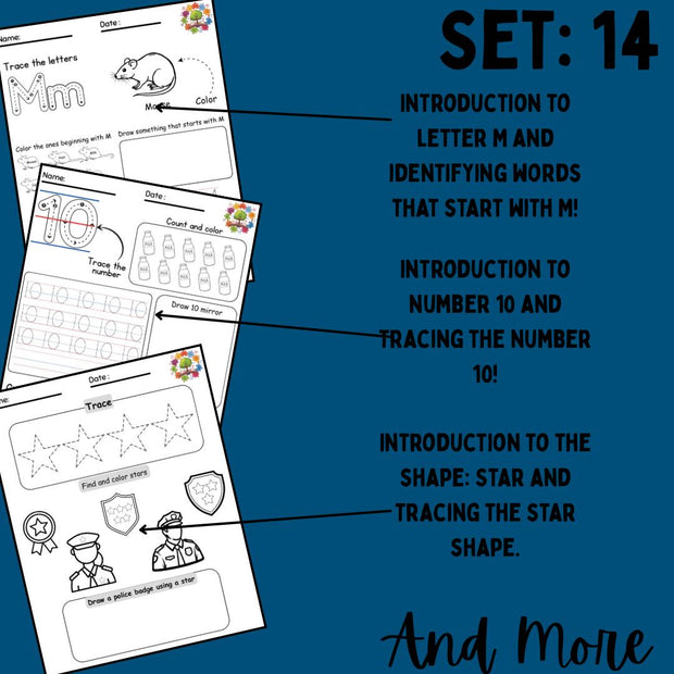 Letter M Police Officer Worksheet Set: Preschool Alphabet Tracing (Digital Download)