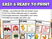 Farm Theme Classroom Job Chart: Printable Teacher Organization (Editable)